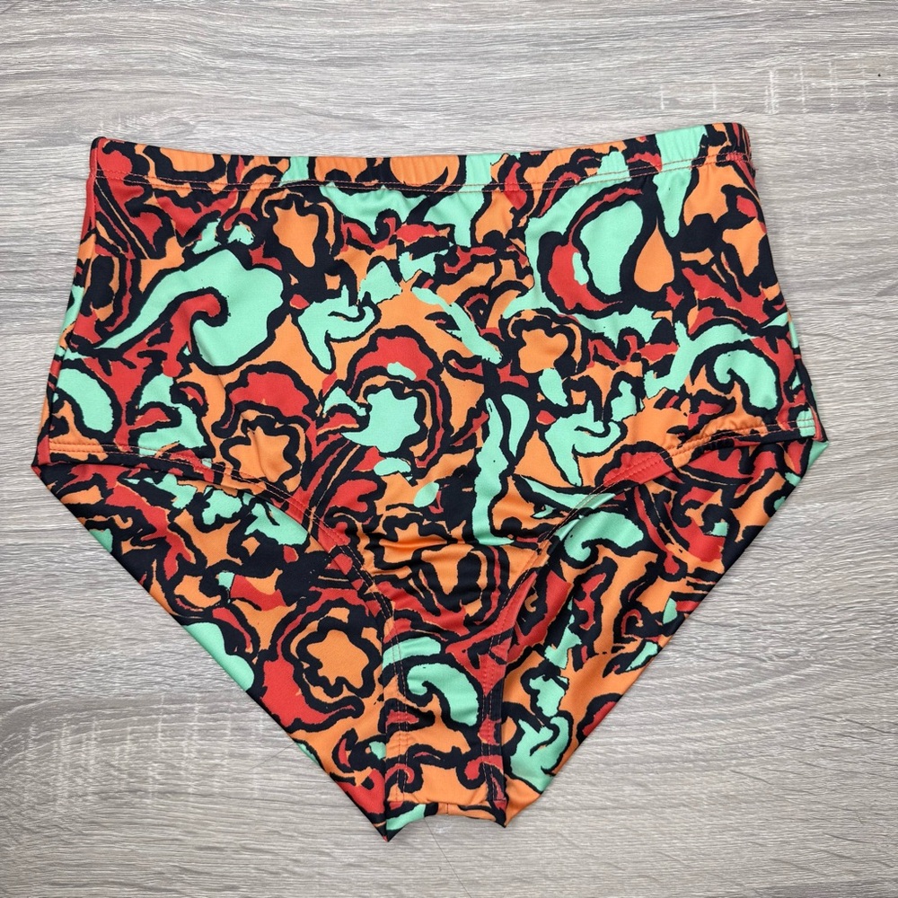 Free People Beach Vibrant Abstract High Waisted Bikini Bottom Size S NWOT